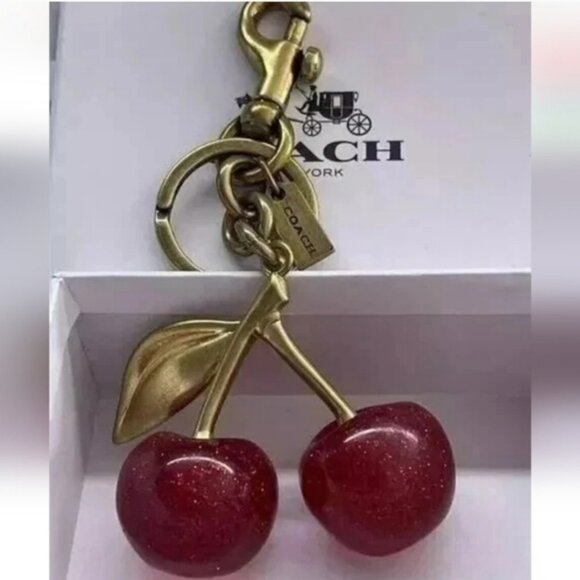 Coach Cherries With Brass Hardware Bag Charm Keychain Holder Retail $175 - Picture 4 of 8